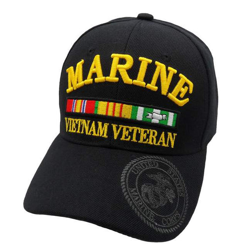Veteran Vietnam Marine Veteran w/ Emblem Cap - Black USMC