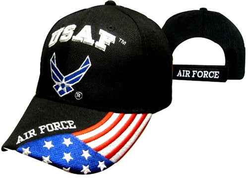 USAF Veteran US Air Force w/Flag on Bill Black Cap