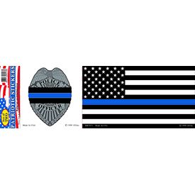 Sticker Police Badge and Blue Line Honor Flag (3-1/2"X10")