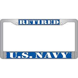 License Frame Navy Auto Metal Chrome "Retired US Navy"