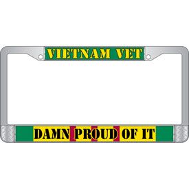 License Frame Vietnam Veteran Auto Metal Chrome "Vietnam Vet Damn Proud Of It with Ribbon"