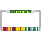 License Frame Vietnam Veteran Auto Metal Chrome "Vietnam Vet with 3 Ribbons"