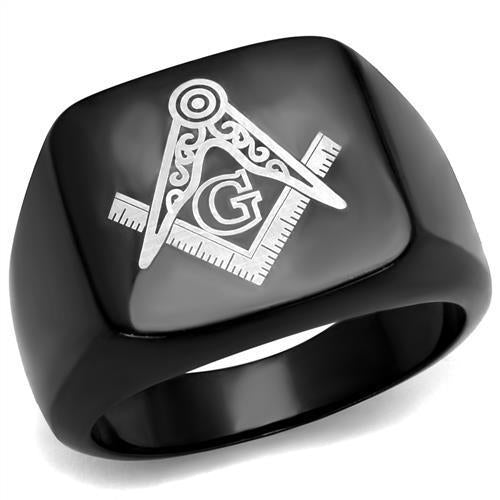 Ring Masonic IP Black(Ion Plating) Stainless Steel