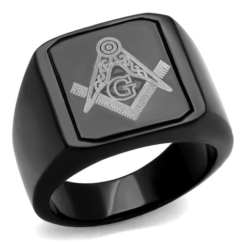 Ring Masonic IP Black(Ion Plating) Stainless Steel w/Groove