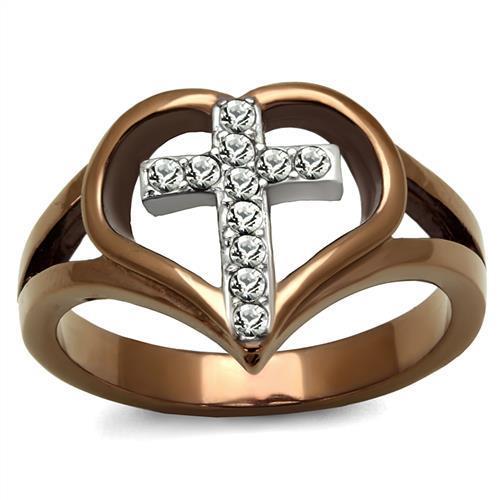 Ring Christian Two Tone IP Light Brown Stainless Steel