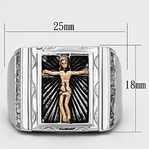 Ring Christian Two-Tone IP Rose Gold Stainless Steel Ring with AAA Grade CZ